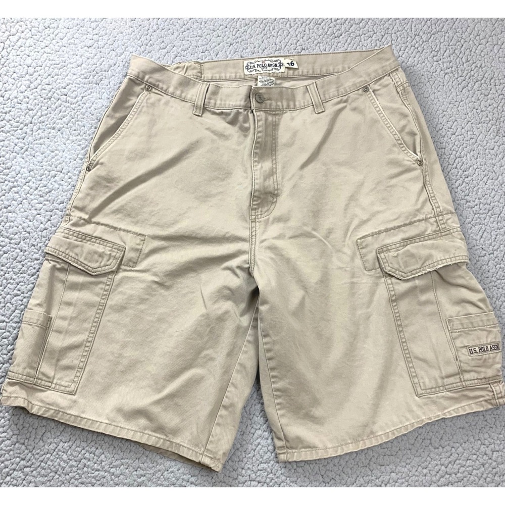 U.S. Polo Assn. Cargo Shorts Mens 36 Khaki‎ Tan Cotton Twill Multi-Pocket